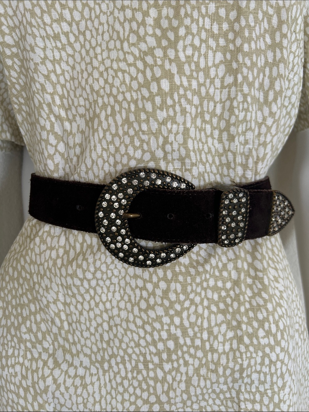 Jennifer Behr Brown Suede Belt with Crystal-Encrusted Buckle